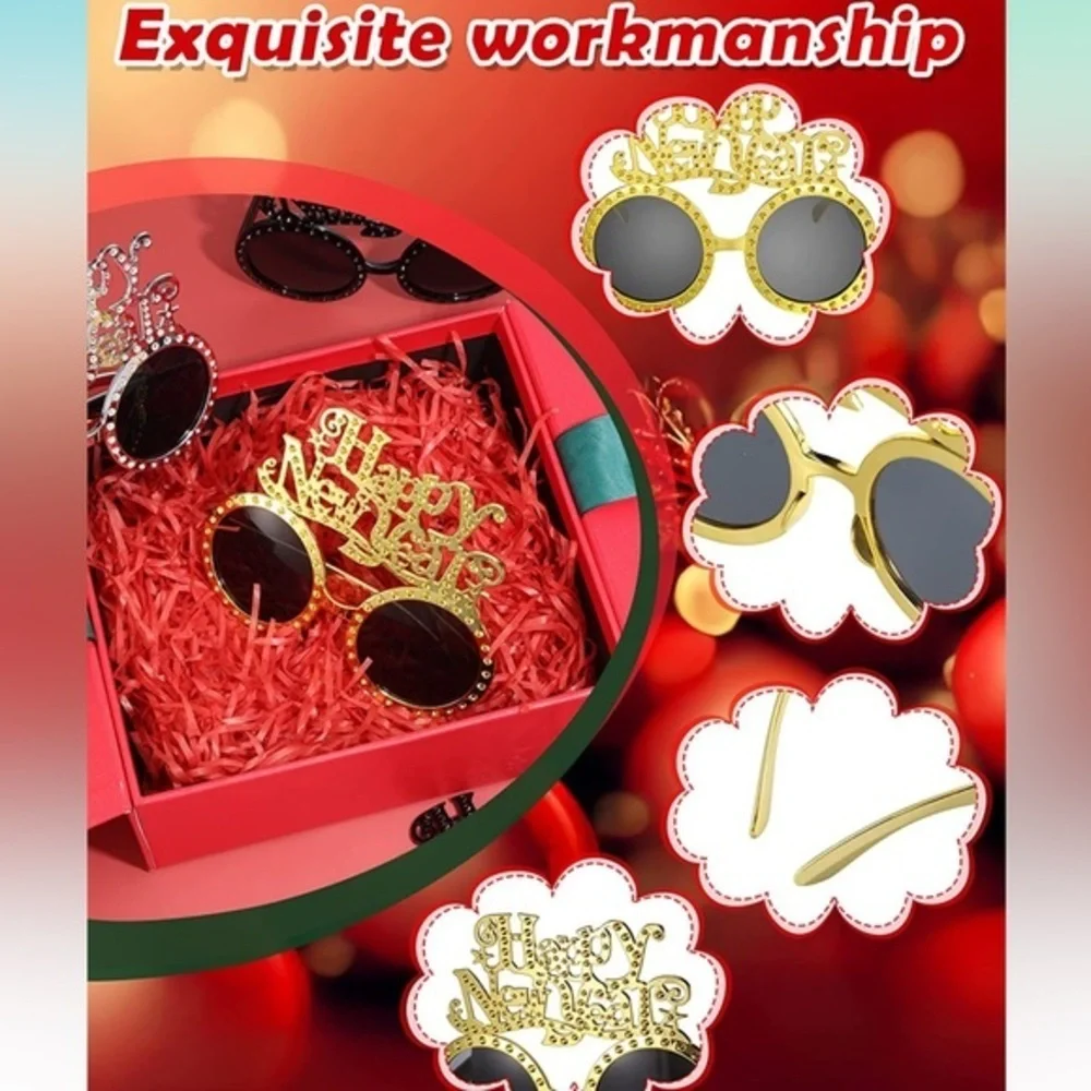 NWT 12 Pcs Happy New Year Eyeglasses Funny New Year Glasses Happy New Year shade